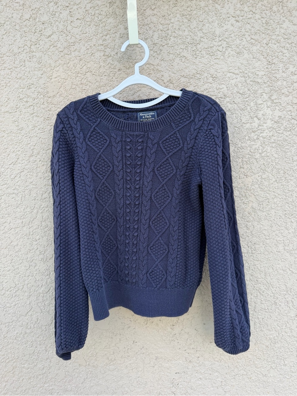 Abercrombie & Fitch Women's Navy Cable-Textured Crew Sweater